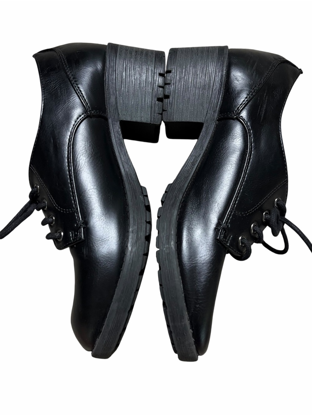 VTG Y2K Black Leather Chunky Shoes Goth Emo Casual Size 6